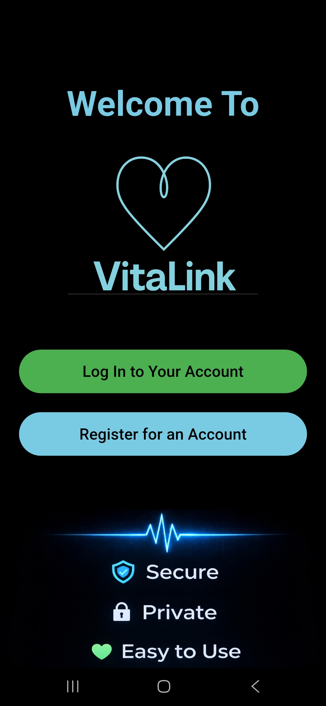 VitaLink landing screen